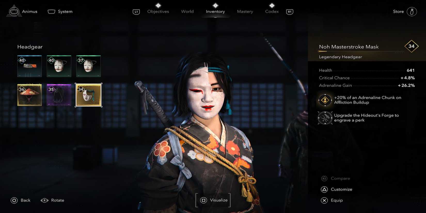 Noh Masterstroke Mask in Assassin's Creed Shadows