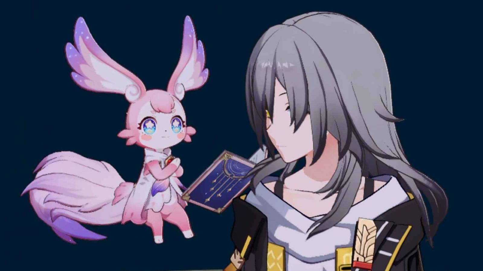 trailblazer with mem floating next to her in honkai star rail