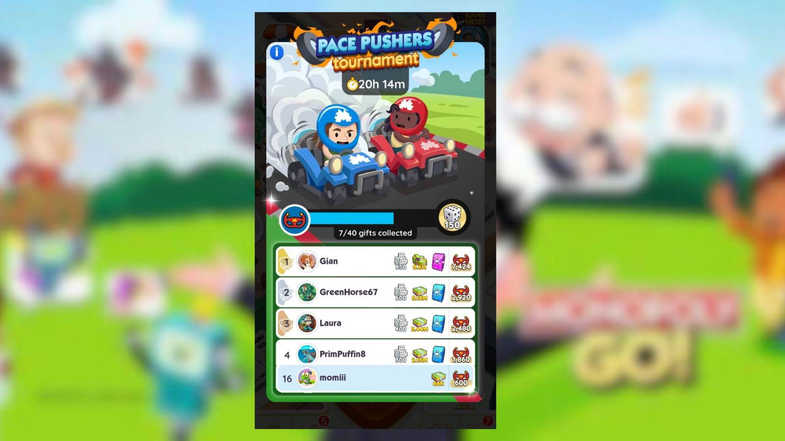 pace pushers tournament monopoly go 