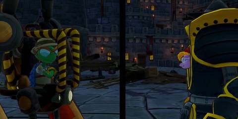 penelopy and bently facing off before their fight sly cooper thieves in time