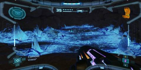 samus in front of a phazon pool