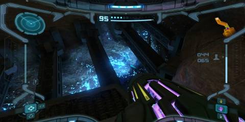 Phazon leaking undernath a grate in Metroid Prime Remastered