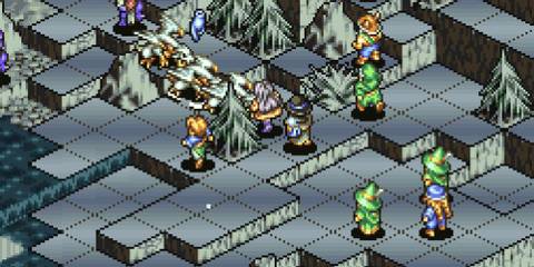 Playing a match in snow in Tactics Ogre Let Us Cling Together