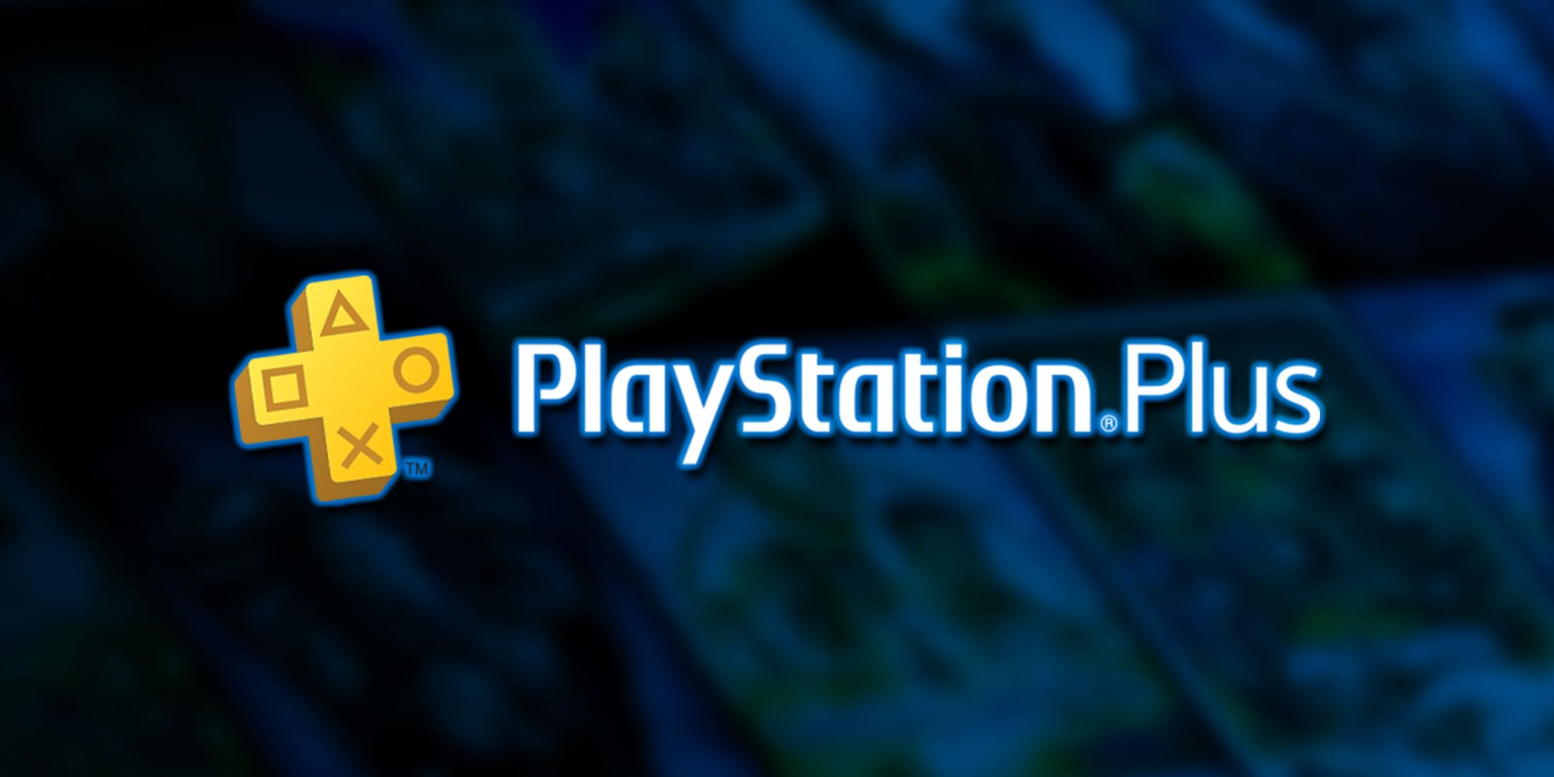 PlayStation Plus glowing logo over blurred movie covers 2x1 composite