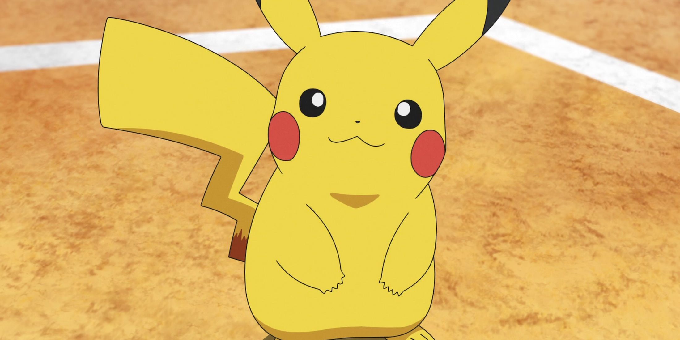 A screenshot from the Pokemon anime showing Ash's Pikachu.