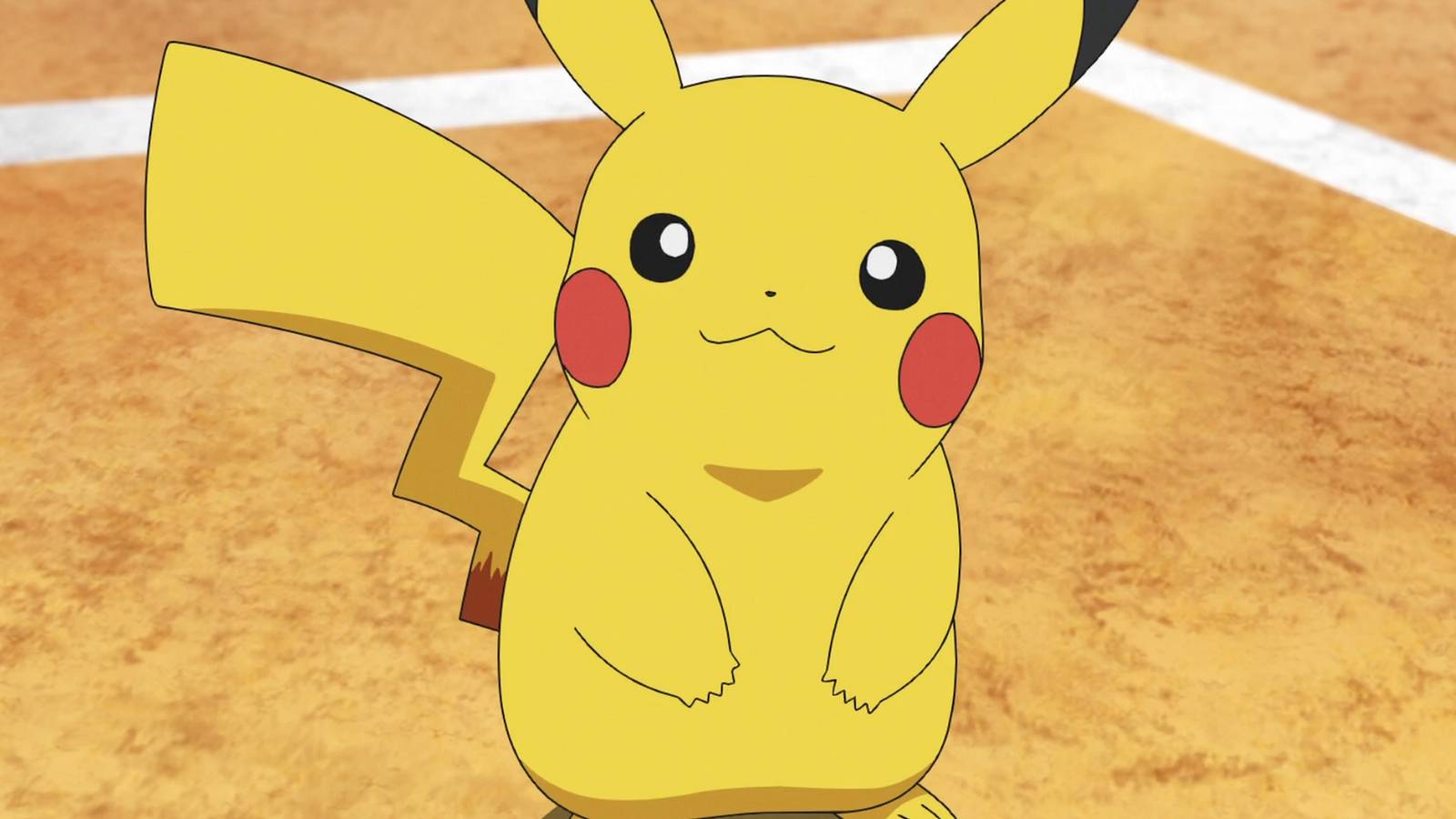 A screenshot from the Pokemon anime showing Ash's Pikachu.