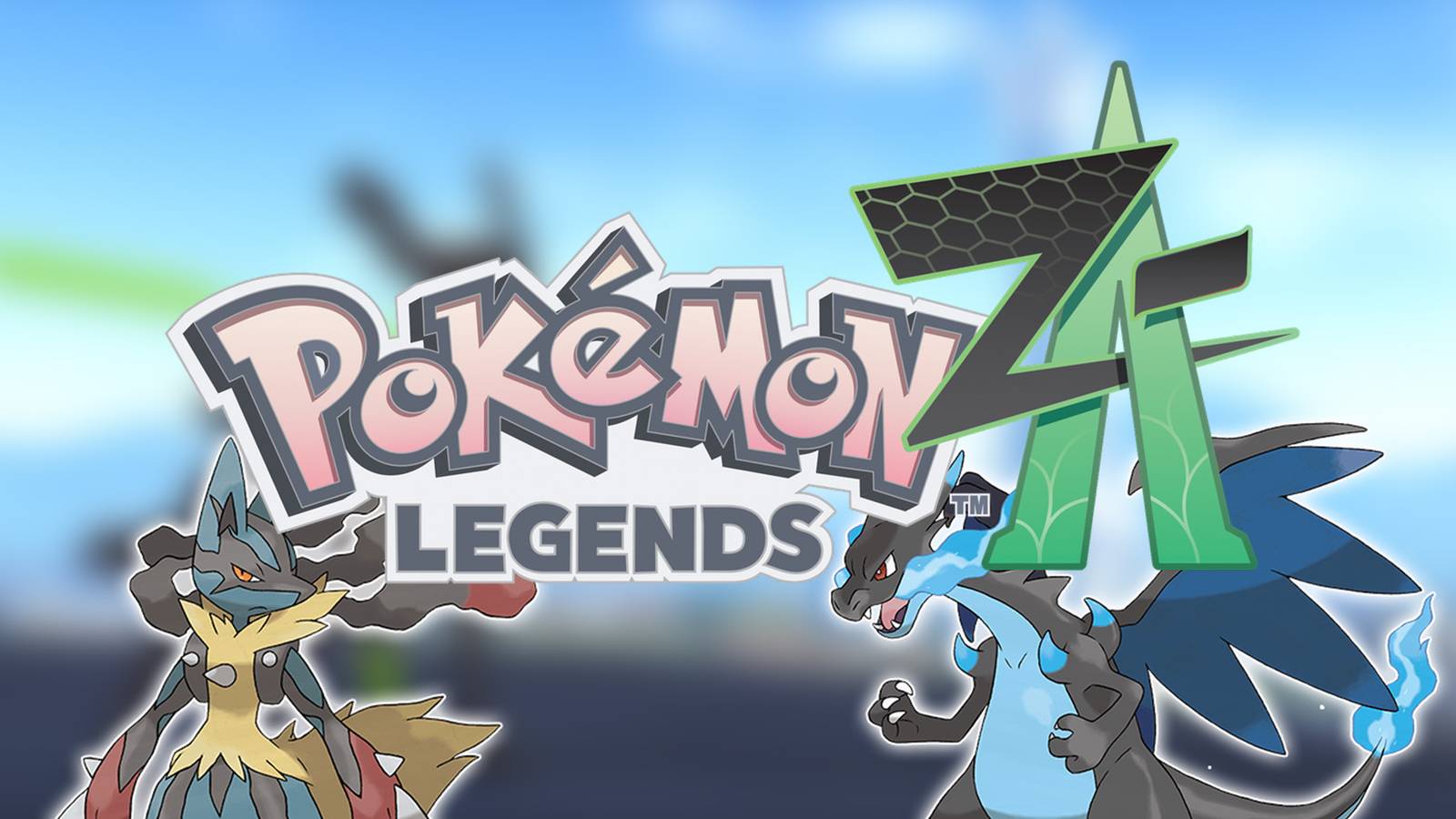 Pokemon Legends Z-A logo next to mega Charizard and Lucario 2x1 composite