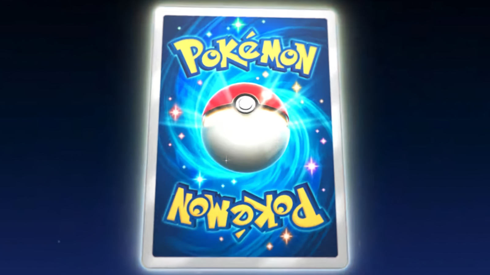 A promotional visual for Pokemon TCG Pocket showing the back of a card.