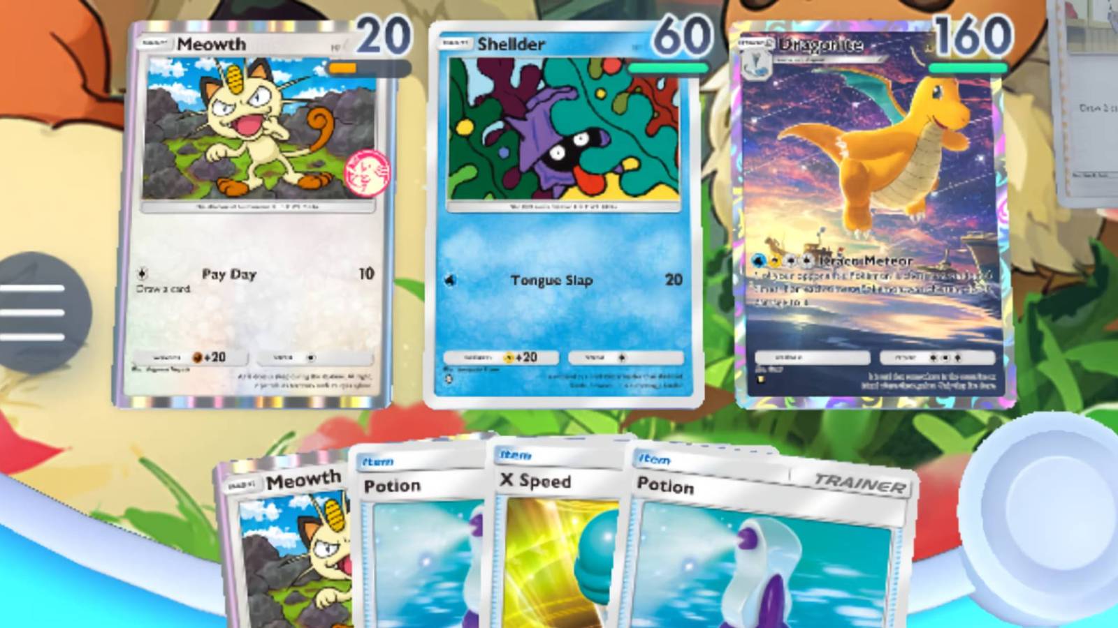 A screenshot from Pokemon TCG Pocket showing a battle.