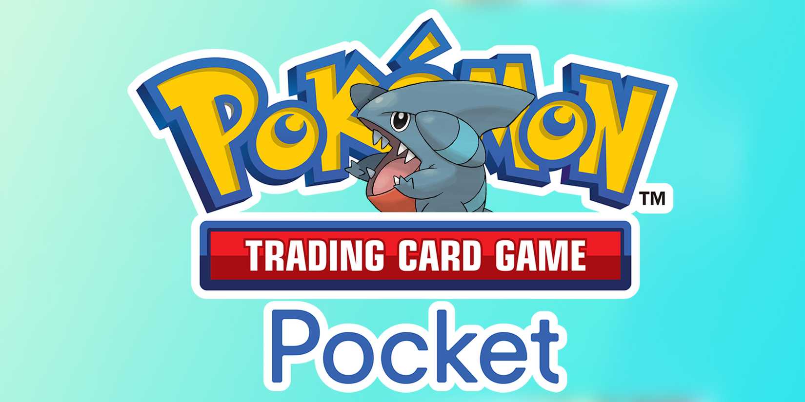 Pokemon TCG Pocket logo with Gible on sky blue background
