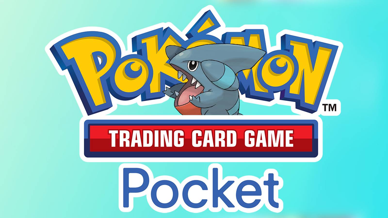 Pokemon TCG Pocket logo with Gible on sky blue background