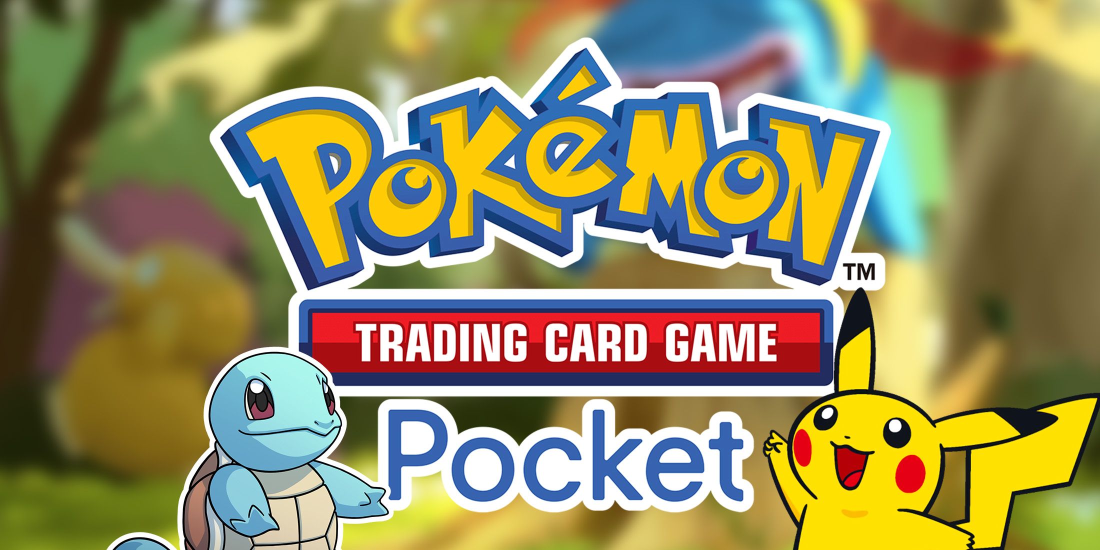 Pokemon TCG Pocket logo with Squirtle and Pikachu sprites 2x1 composite