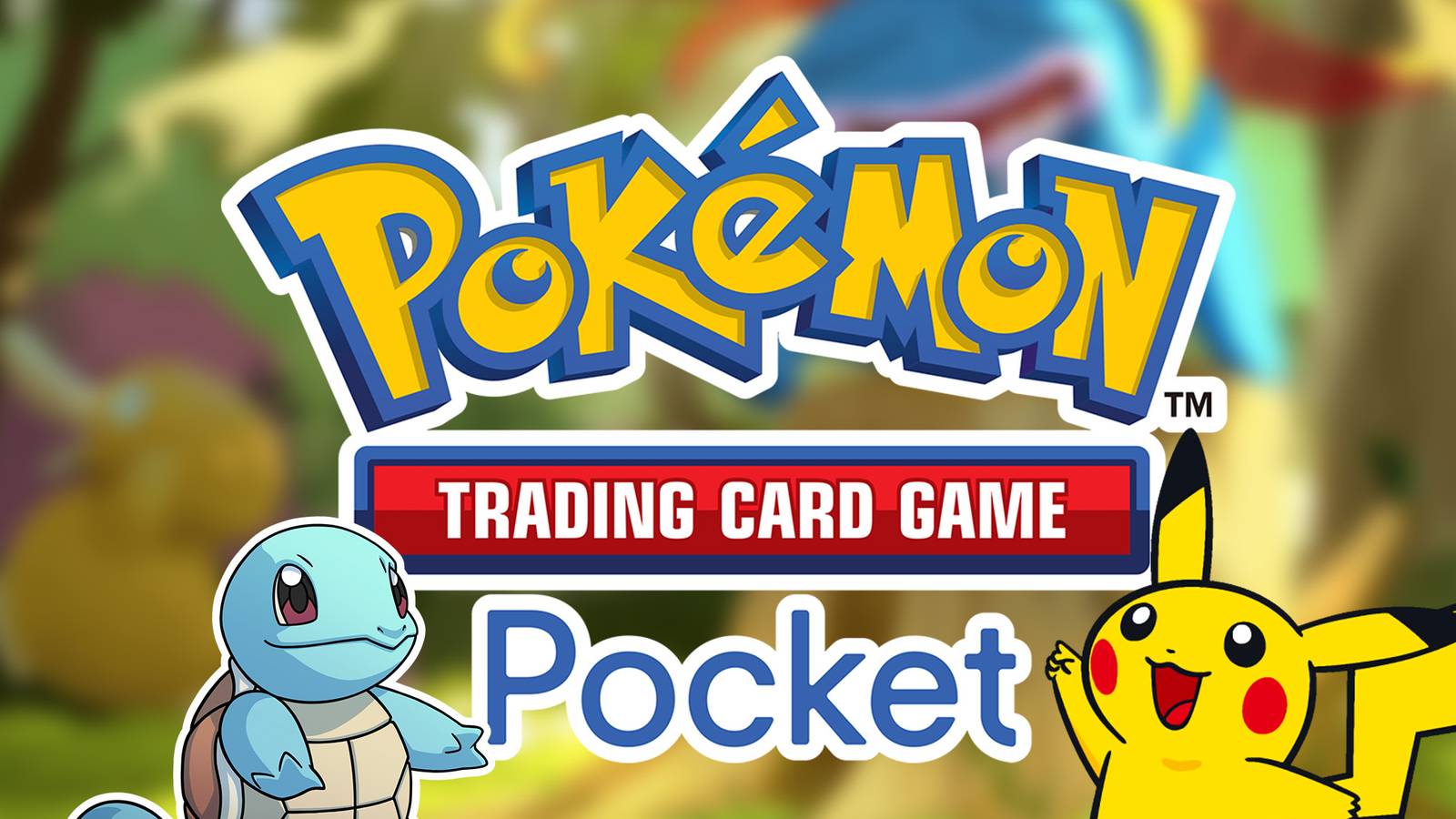 Pokemon TCG Pocket logo with Squirtle and Pikachu sprites 2x1 composite