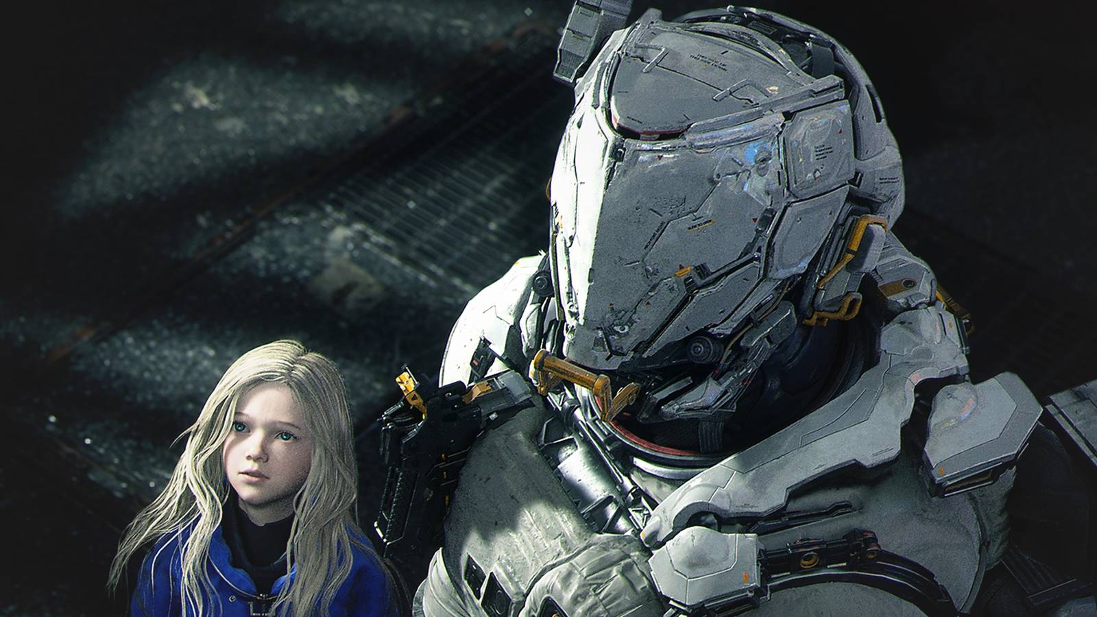 Pragmata promo screenshot little blonde girl next to robot