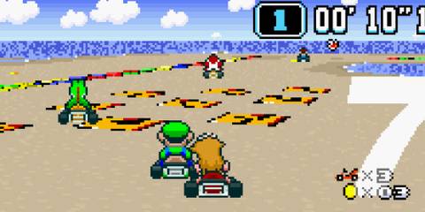 Racing as Peach in Super Mario Kart