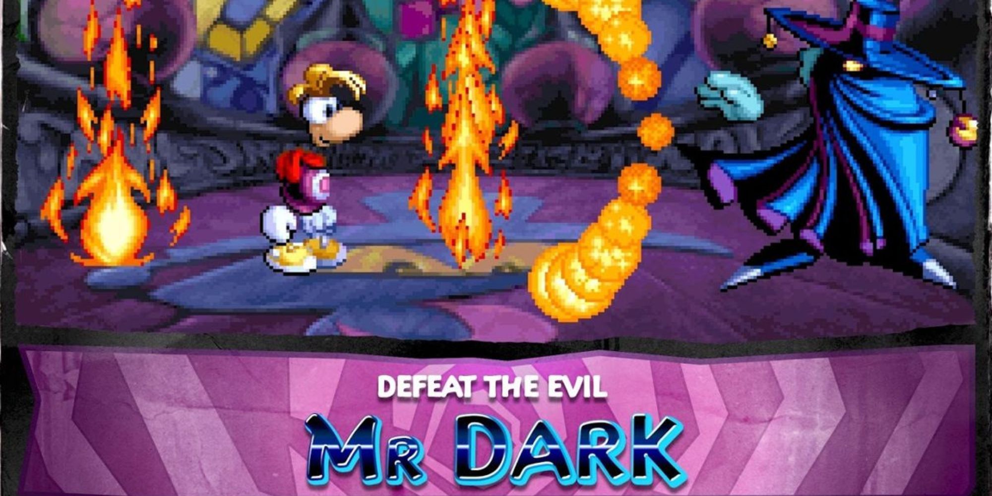 Rayman facing Mr. Dark in a promotional still.
