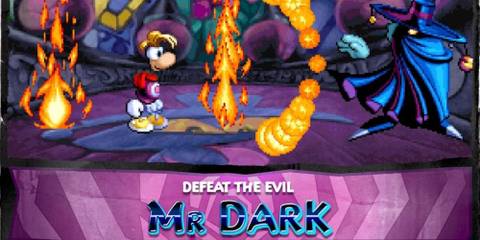 Rayman facing Mr. Dark in a promotional still.