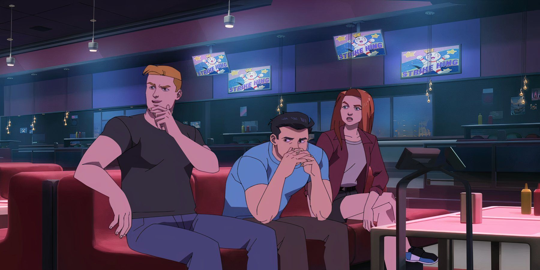 Rick, Mark, and Eve hanging out at bowling in Invincible