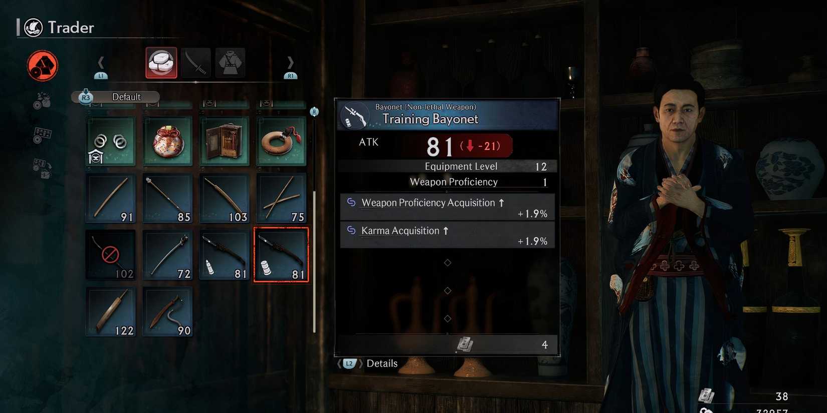 Rise of the Ronin Purchase Training and Wooden Weapons from a Trader