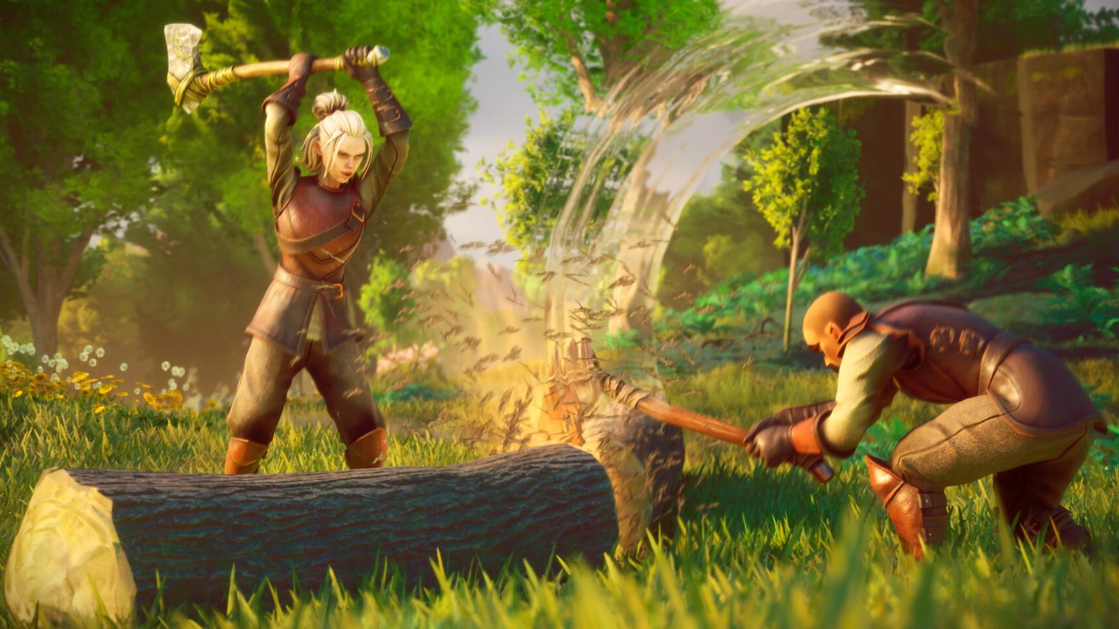 An image of two characters woodcutting from Runescape: Dragonwilds