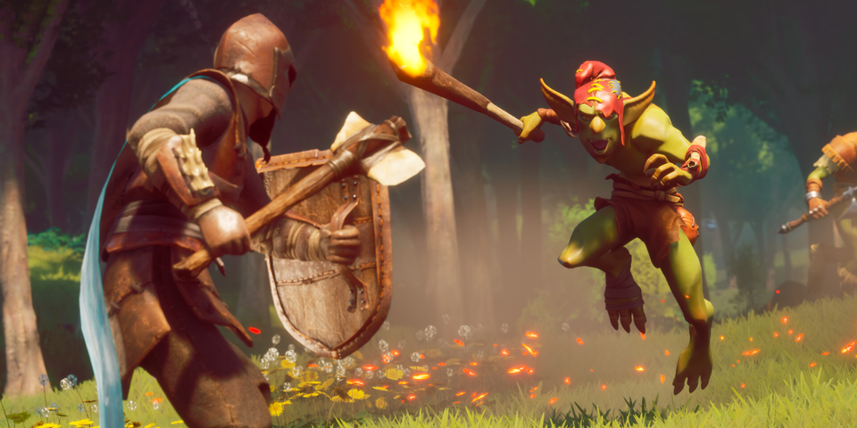 Karakter bertarung melawan Goblin di Runescape: Dragonwilds