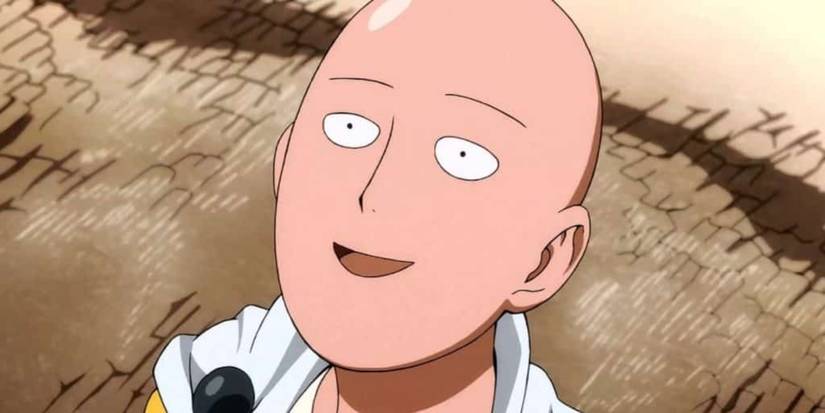 Saitama looks up at a giant man
