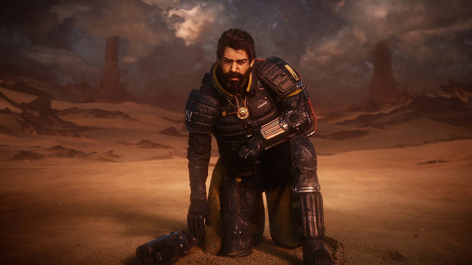 Saros main character kneeling