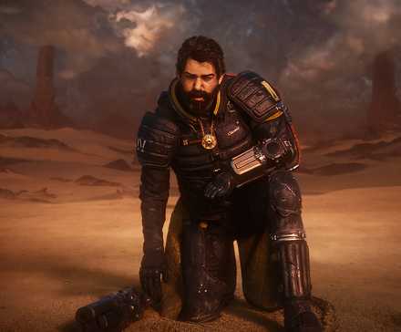 Saros main character kneeling