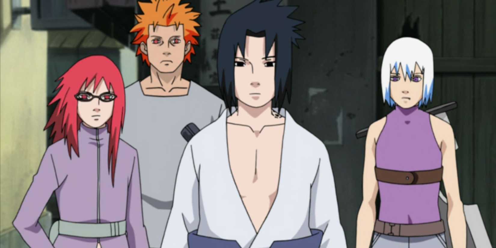 Sasuke alongside Karin, Jugo and Suigetsu.