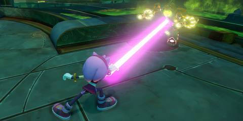 Amy using an Enerbeam on an enemy in Sonic Boom: Rise Of Lyric