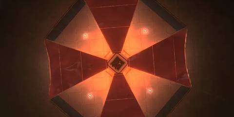 Simmons dying with his blood creating the Umbrella logo Resident Evil 6