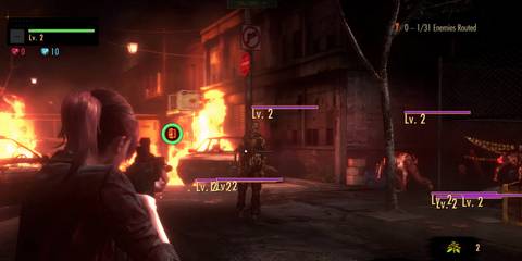 Claire aiming at zombies on raid mode in Resident Evil Revelations 2