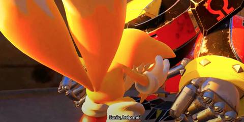Tails cowering in fear