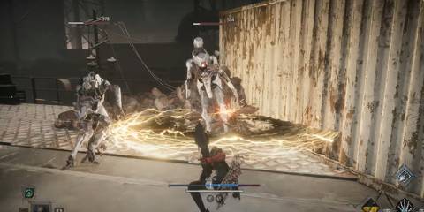 Aryssa electorcuting a robot enemy in AI Limit