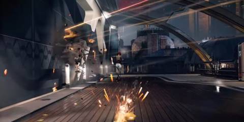 woman running through bullet fire