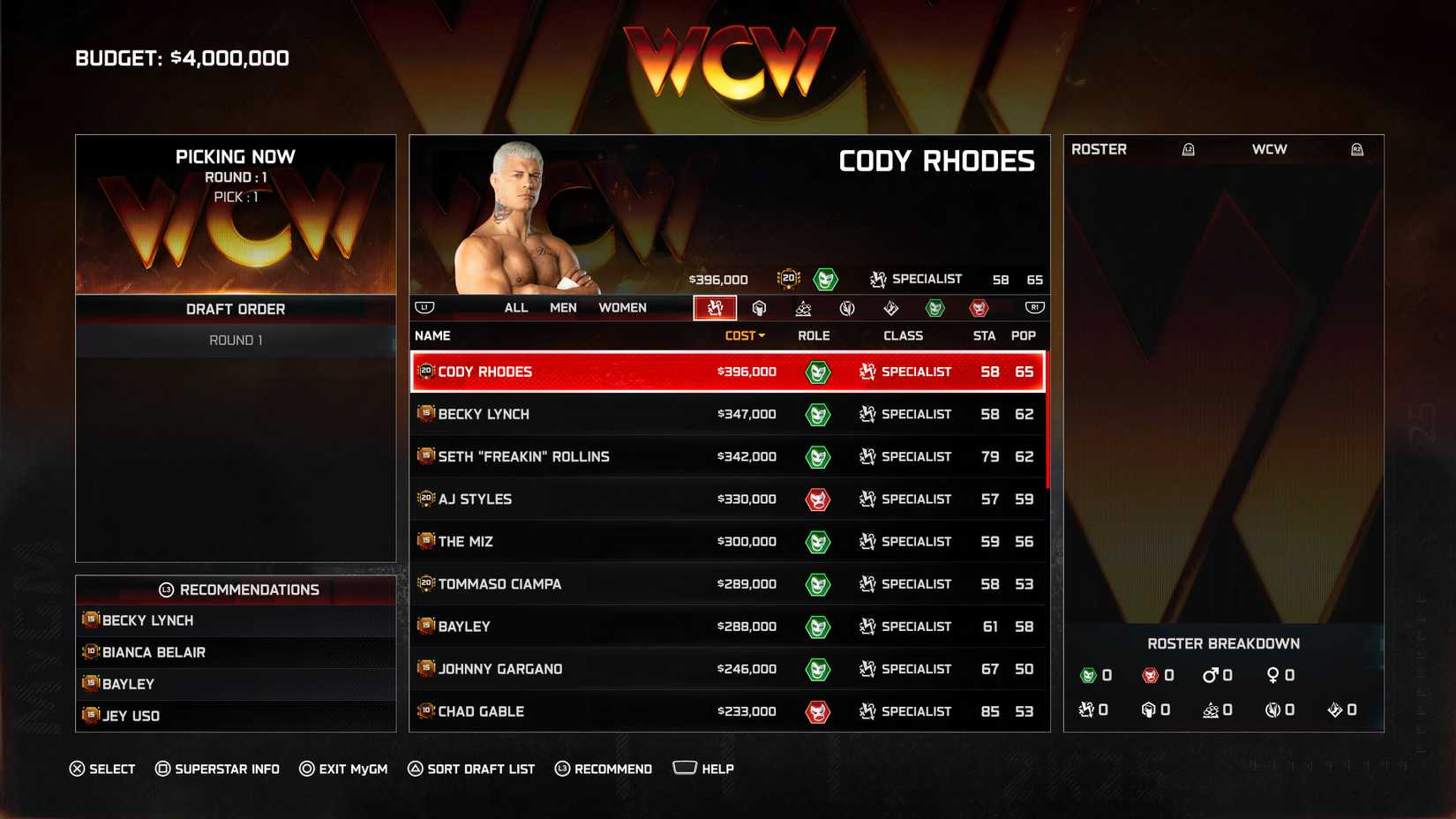 Specialists in WWE 2K25 MyGM Draft