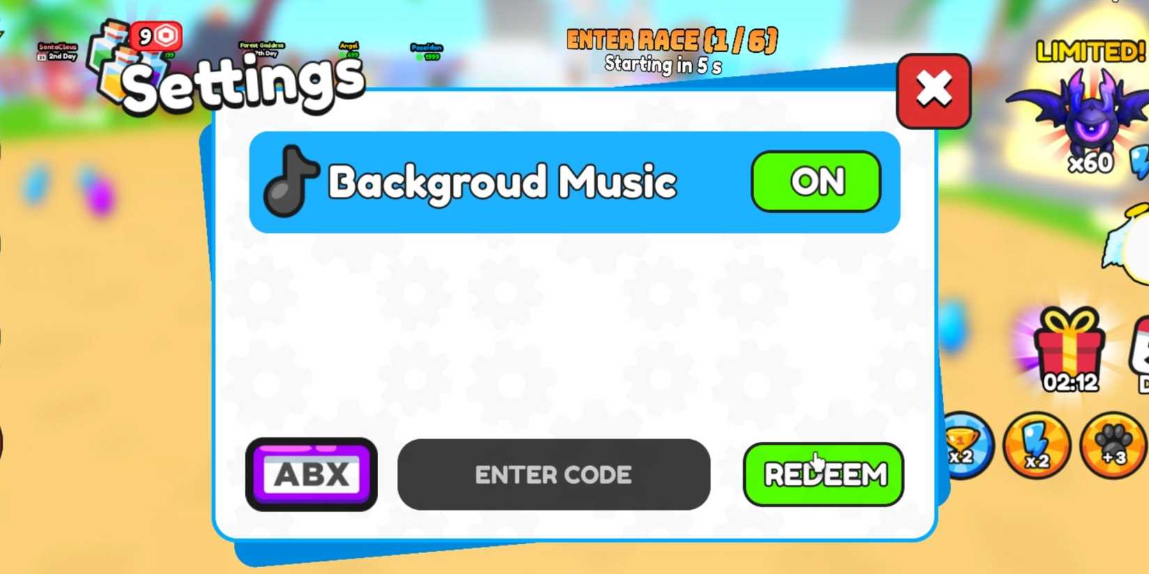 Shark Dash Racing - the codes tab