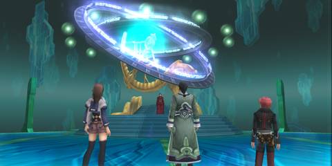 Shion Uzuki's party facing a mysterious device in Xenosaga Episode 3
