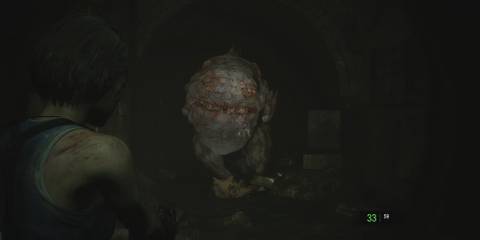 Shooting a monster in Resident Evil 3 Remake