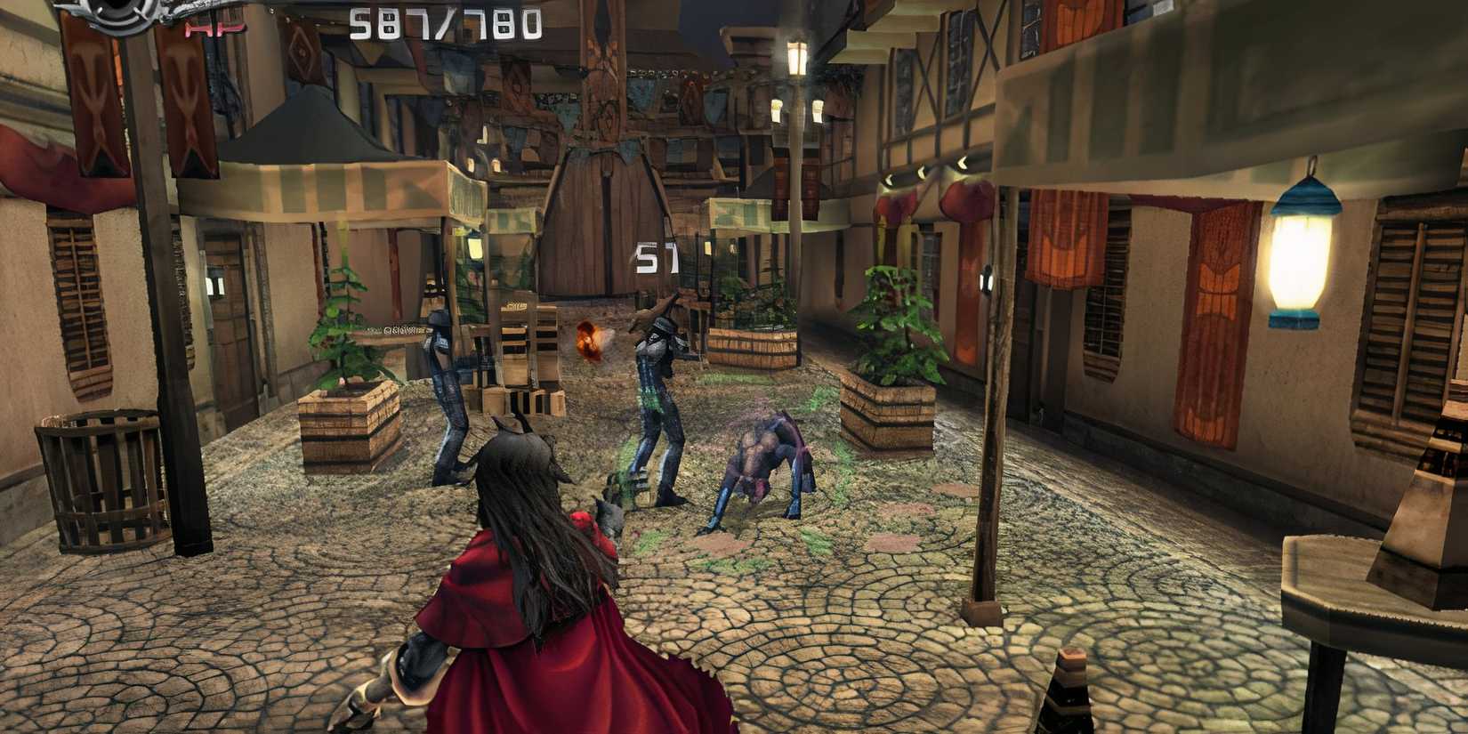 Shooting enemies in the streets in Dirge of Cerberus Final Fantasy 7