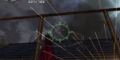 Shooting enemies on a roof in Dirge of Cerberus Final Fantasy 7