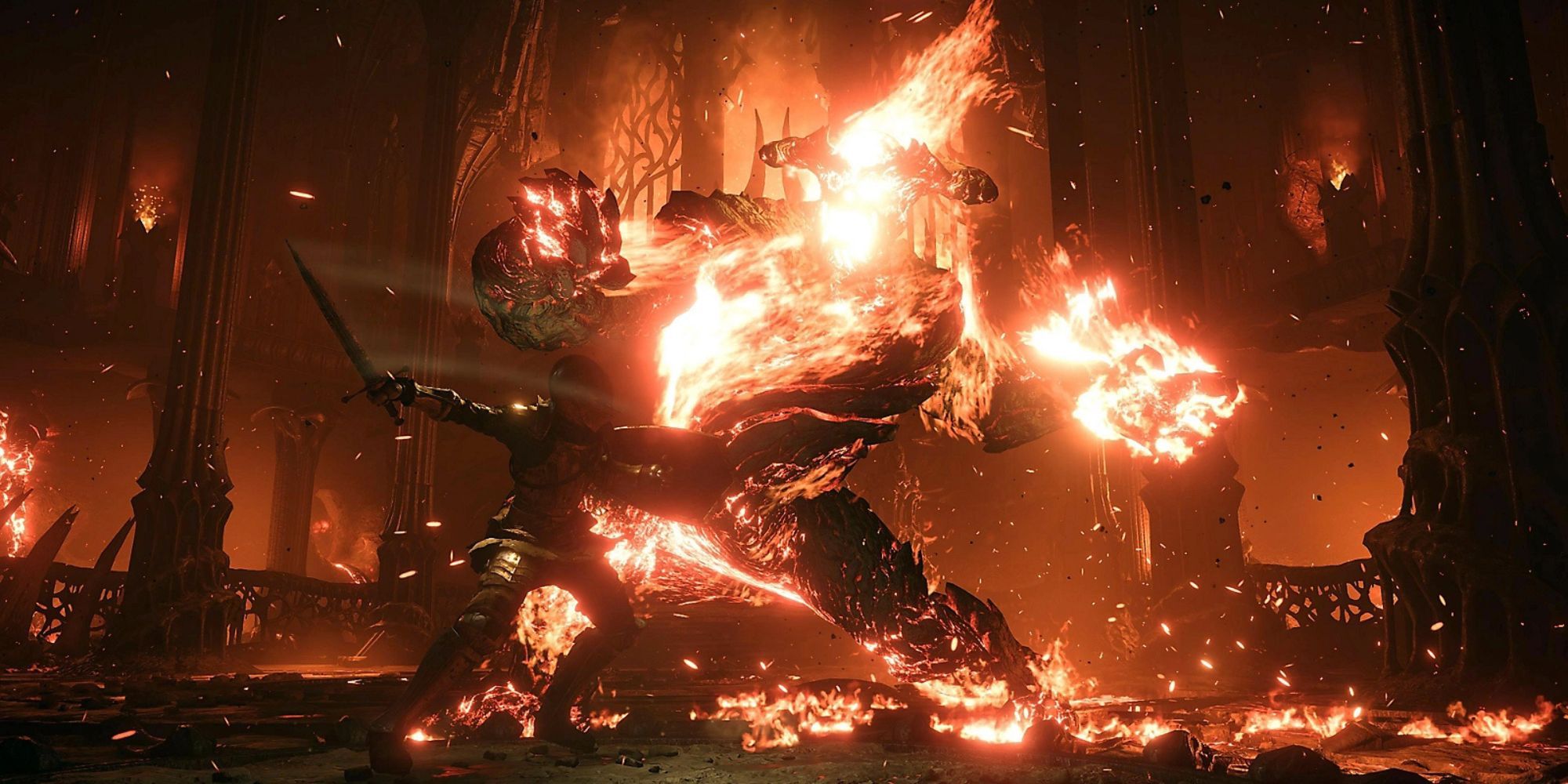 Slayer of Demons fighting a burning boss.