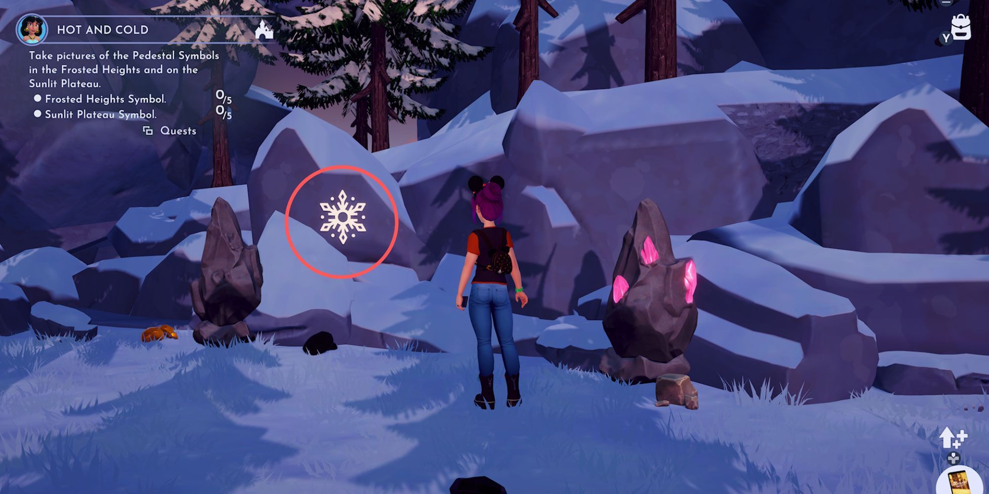 Snow symbol location in Disney Dreamlight Valley's Hot and Cold quest