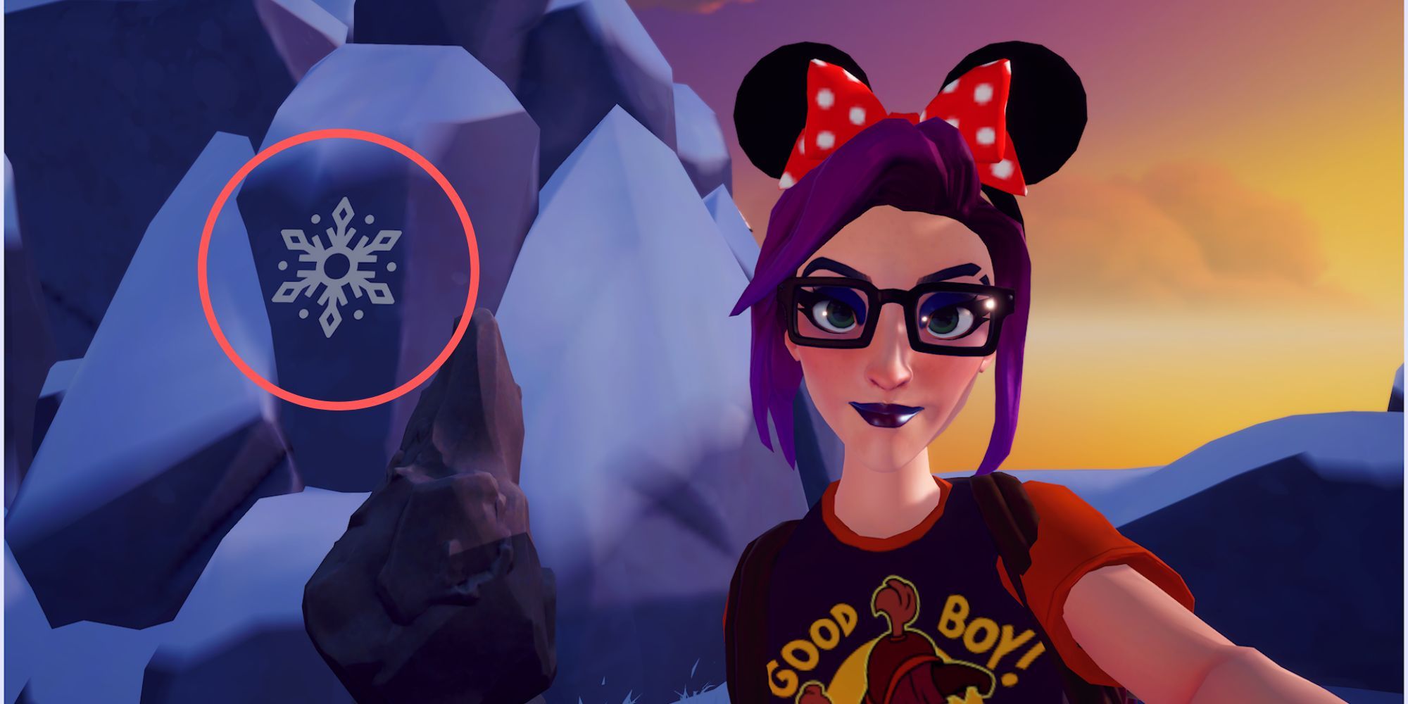 Snow symbol location in Disney Dreamlight Valley's Hot and Cold quest