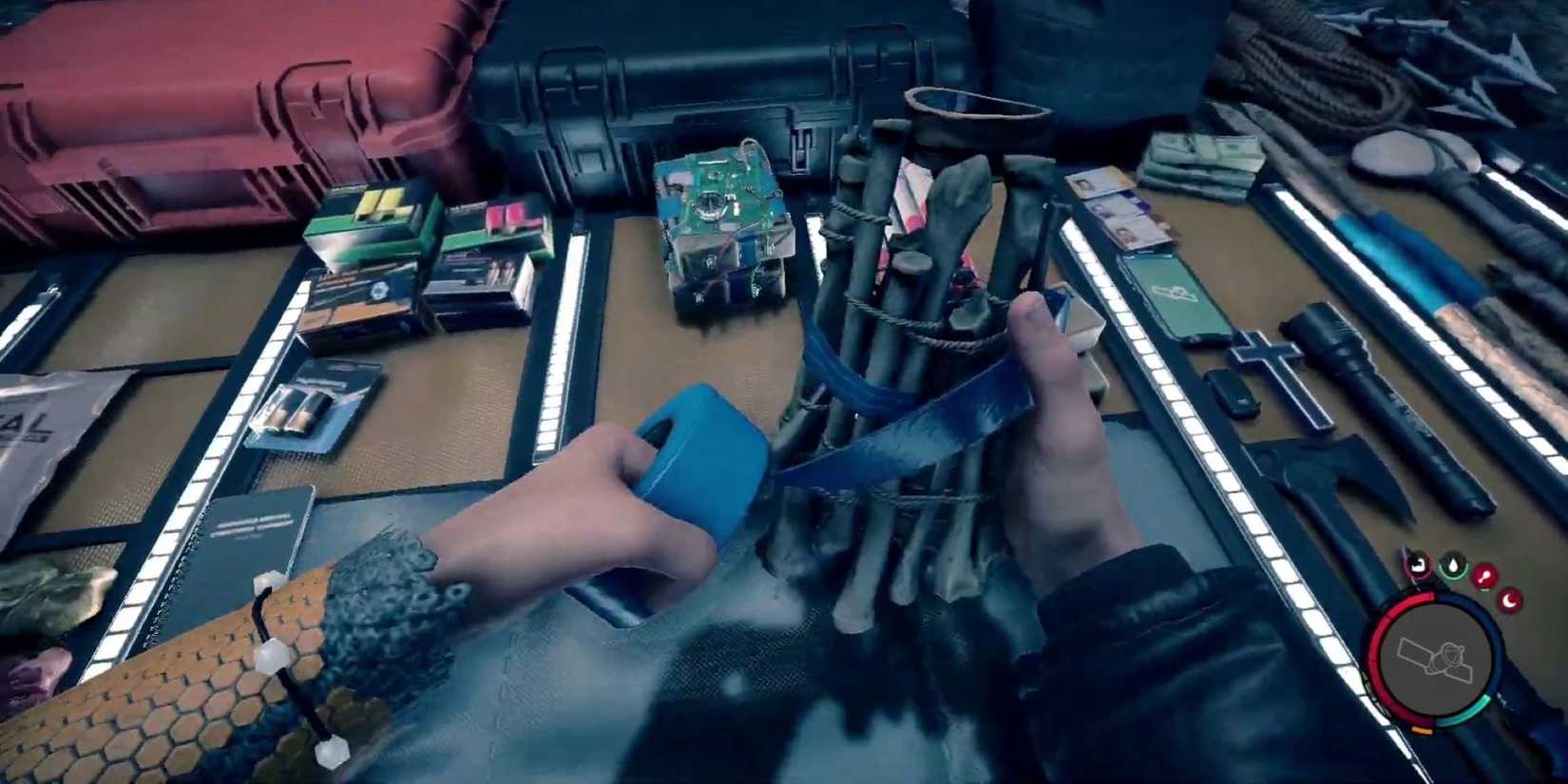 Player crafting bone armor using duct tape in crafting menu