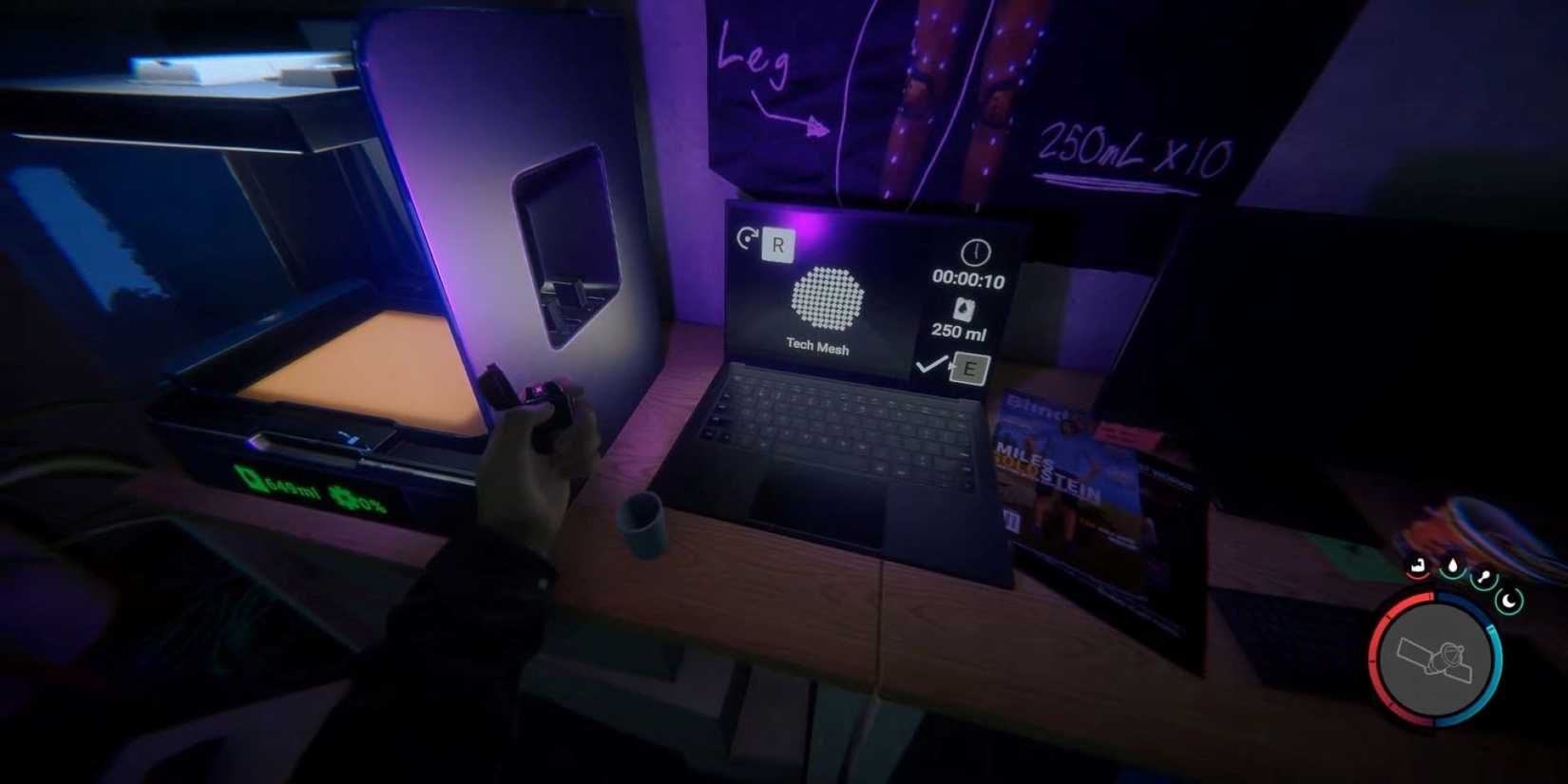 Player creating tech mesh using computer and 3D printer