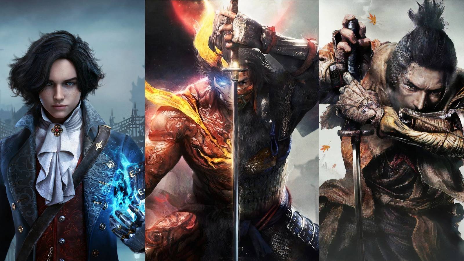 Feature image depicting Lies of P, Nioh 2, and Sekiro