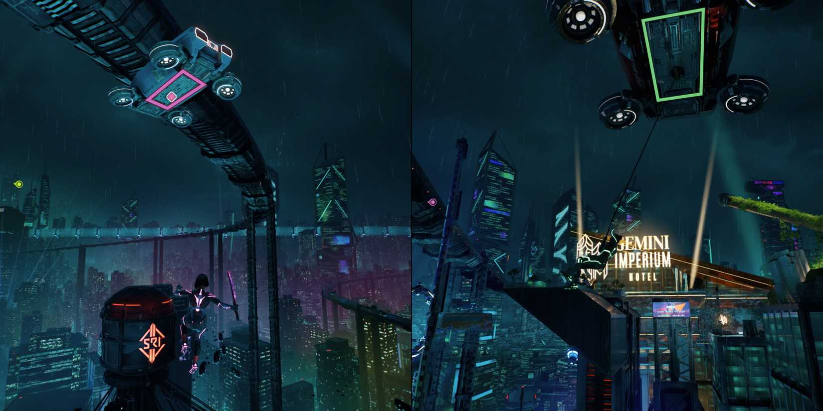 Split Fiction Chapter 1 Neon Revenge walkthrough - big city life sub-level - swing from cars