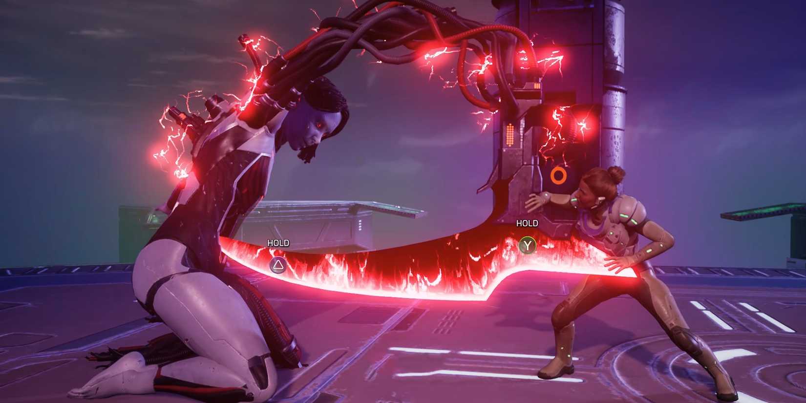 Zoe confrontando Dark Mio em Split Fiction.