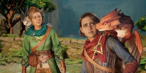 The two main characters in Split Fiction with dragons